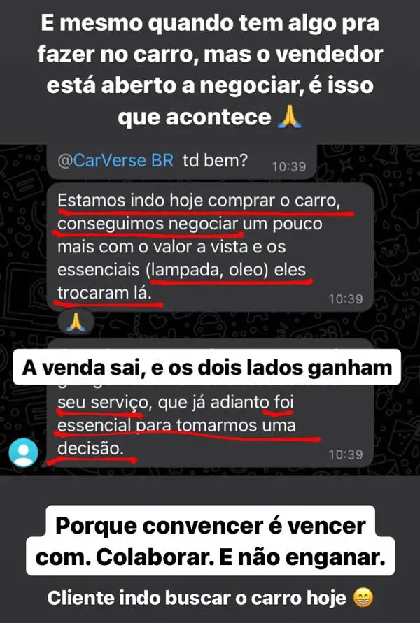 feedback da compra do primeiro carro